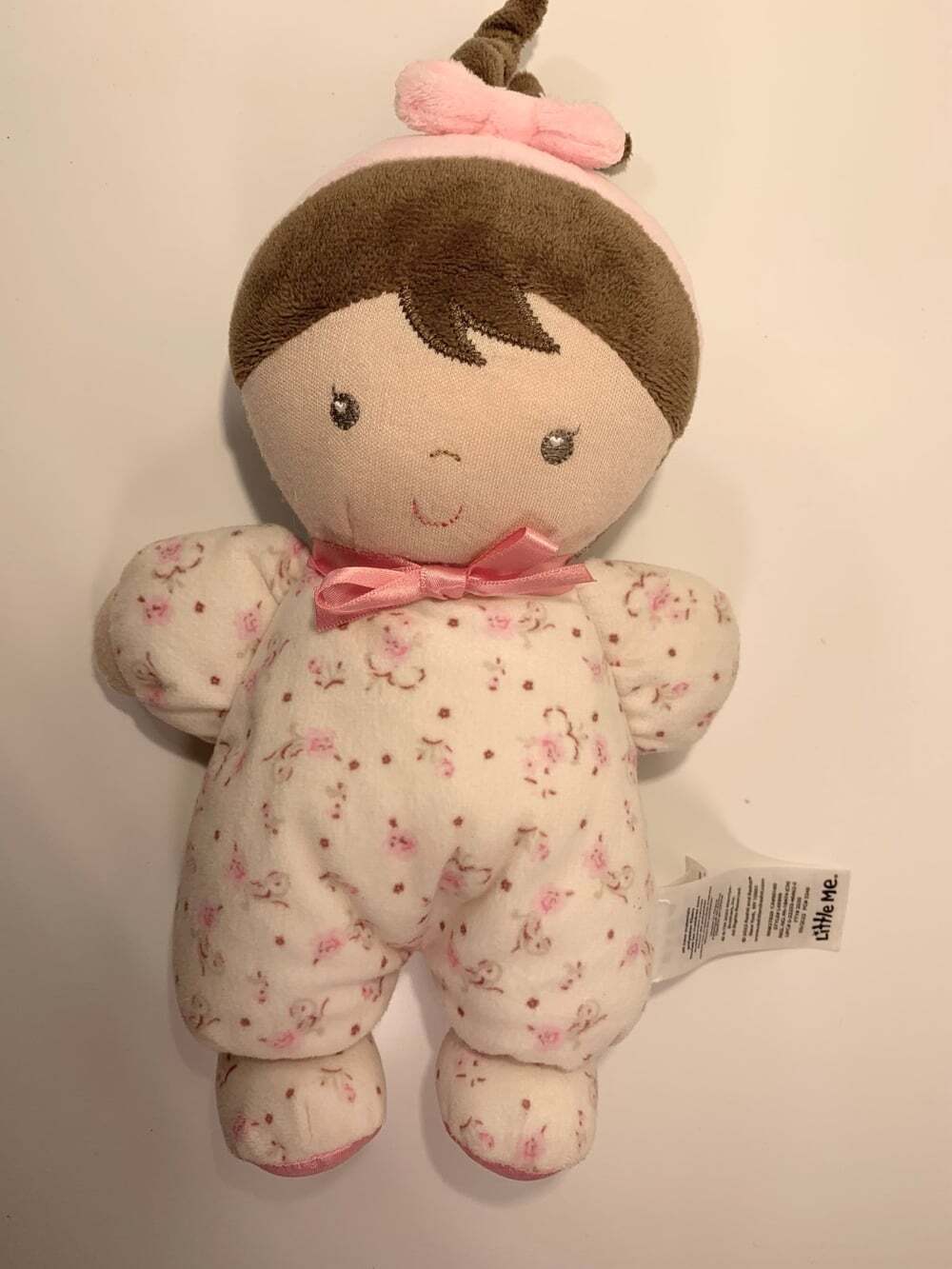 Little Me Brunette Plush Doll rattle floral outfit 2022